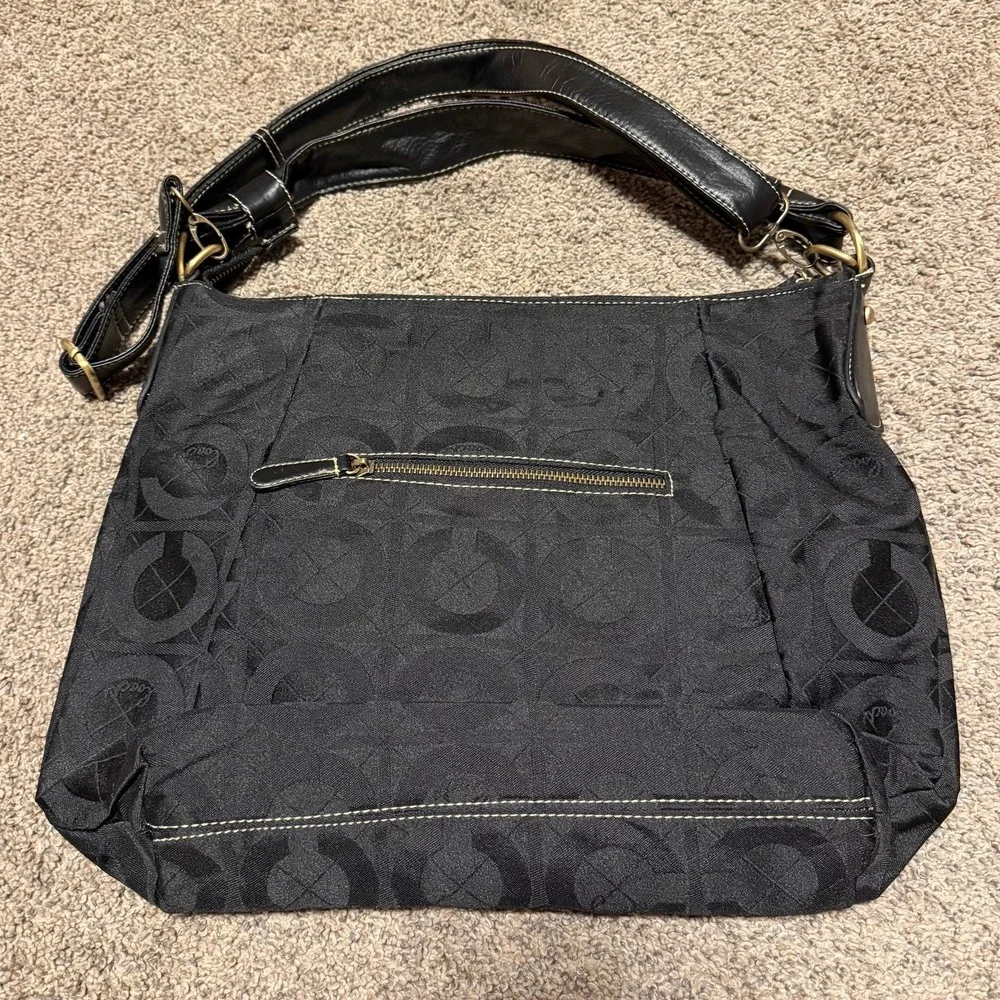 Coach Kristin Black Signature Jacquard Hobo‎ Shoulder Bag Leather Trim
